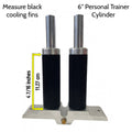 Two cylindrical components with black cooling fins and silver ends, labeled '6" Personal Trainer Cylinder'.